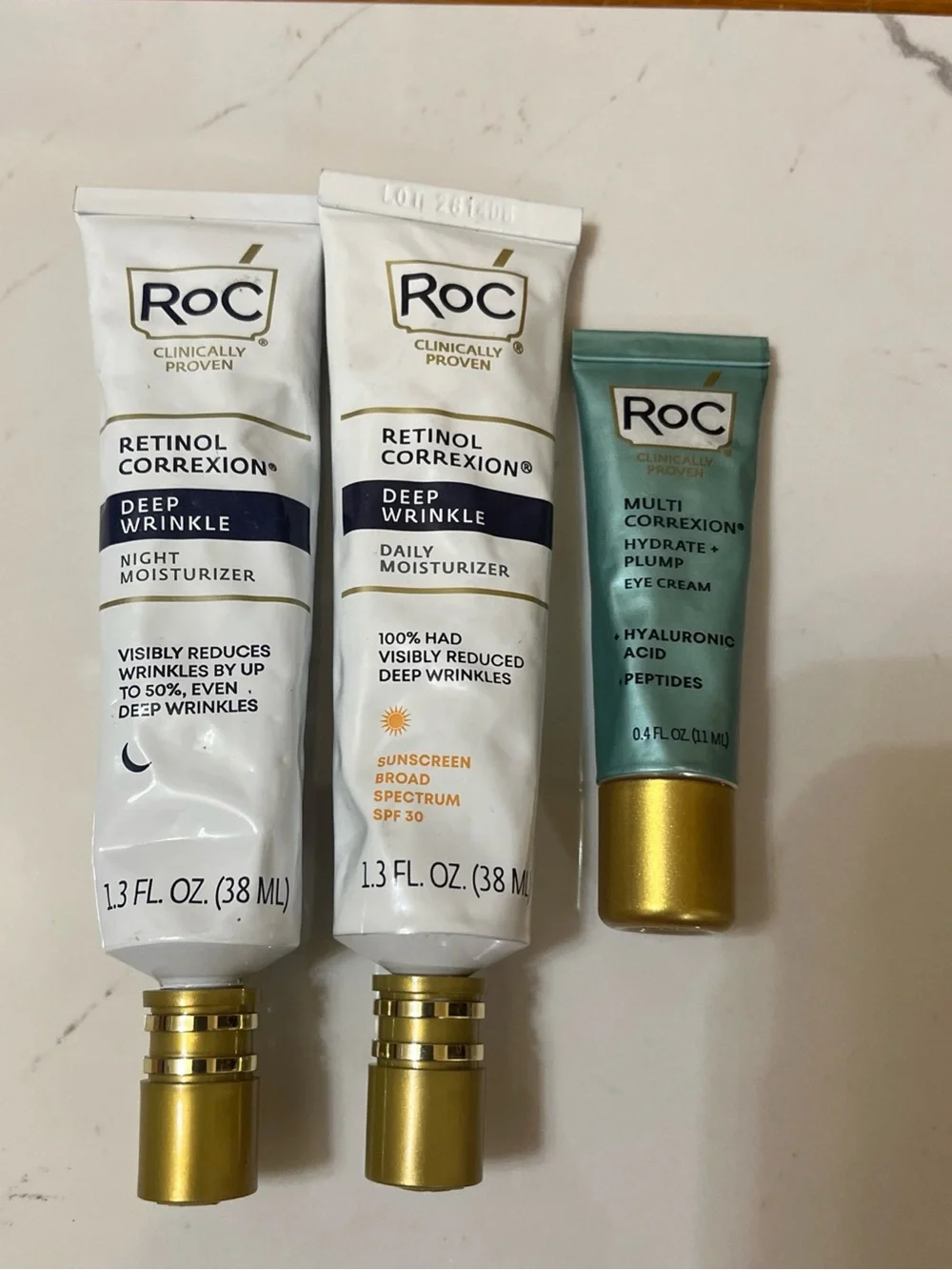 ROC retinol correxion deep wrinkle night and daily moisturizer and eye cream lot